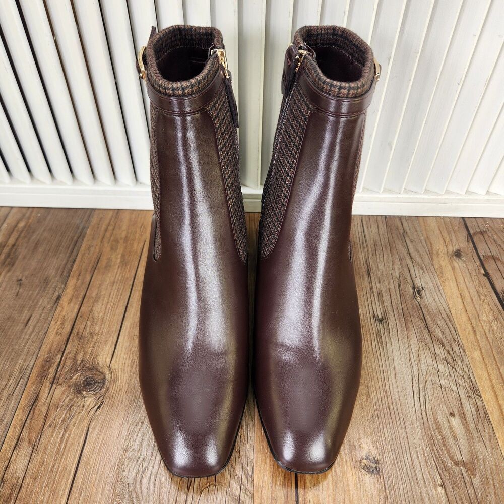 Franco Sarto Tribute Bootie Womens Sz 8.5W Wide Brown Leather Heeled Ankle Boots - Picture 10 of 13